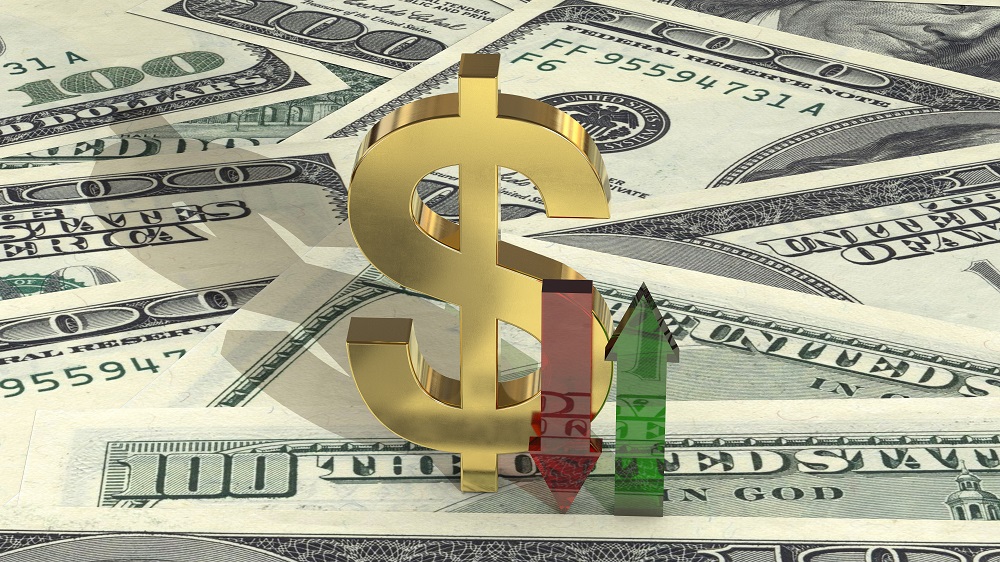 A graphic set against a background of 100 dollar bills, with a gold dollar sign in the middle and two arrows, one red pointing down, and one green pointing up, posing the question, does personal injury compensation affect benefits in Philadelphia?