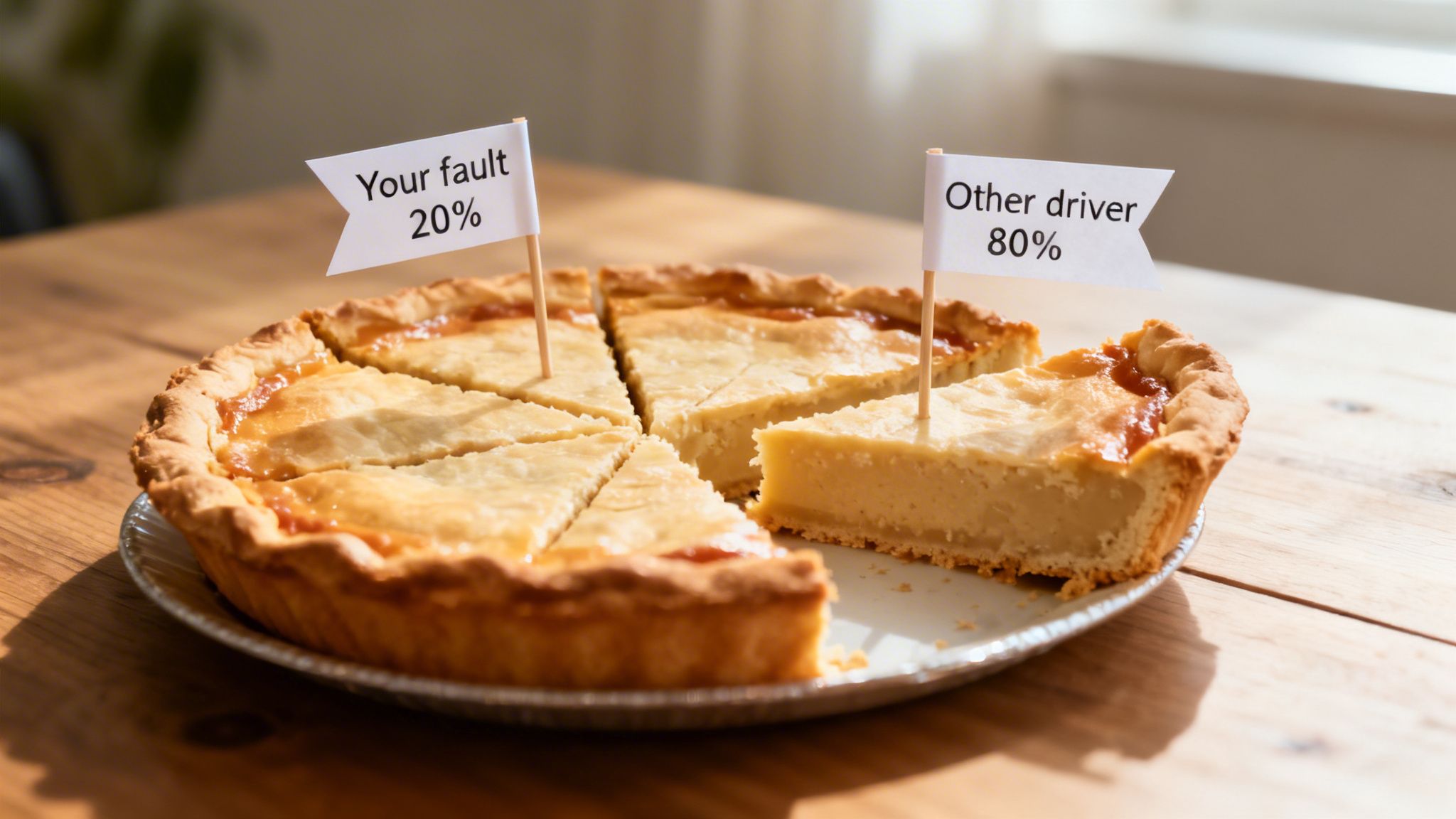 A pie chart made of a pie, divided into 20% 'Your fault' and 80% 'Other driver'.