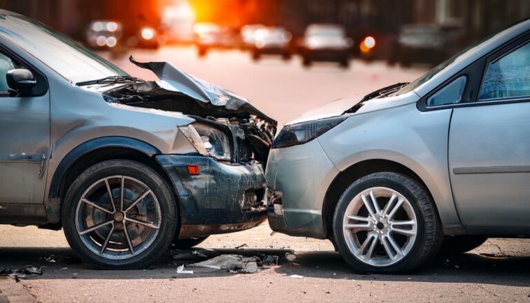 car crash of two badly damaged cars on the street