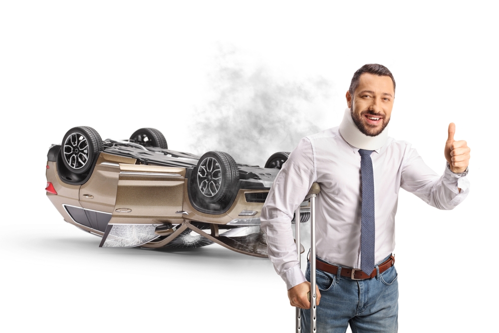 man with injured cervical collar after a car accident